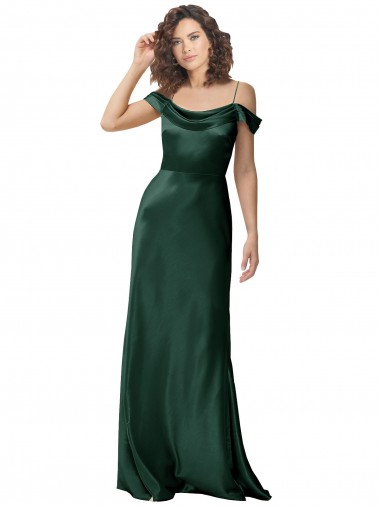 Vert Chasseur Trapèze Épaule Dénudée Bretelles spaghetti Satiné Stretch Longue Formelles Robes demoiselle d'honneur / Robes de soirée / Robes de bal à Vendre