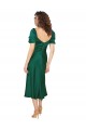 Vert Chasseur Trapèze midi Satiné Soyeux Courte Robes demoiselle d'honneur / Robes de soirée / Robes de bal à Vendre