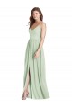 Vert Sauge Trapèze Bretelles spaghetti Col V Mousseline Longue Robes demoiselle d'honneur à Vendre