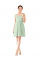 Vert Sauge Trapèze Col V Mousseline Courte Robes demoiselle d'honneur / Robes de cocktail à Vendre