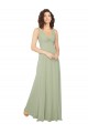 Vert Sauge Trapèze Col V Mousseline Longue Robes demoiselle d'honneur à Vendre