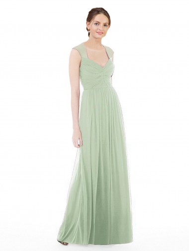 Vert Sauge Trapèze Mousseline Longue Robes demoiselle d'honneur à Vendre