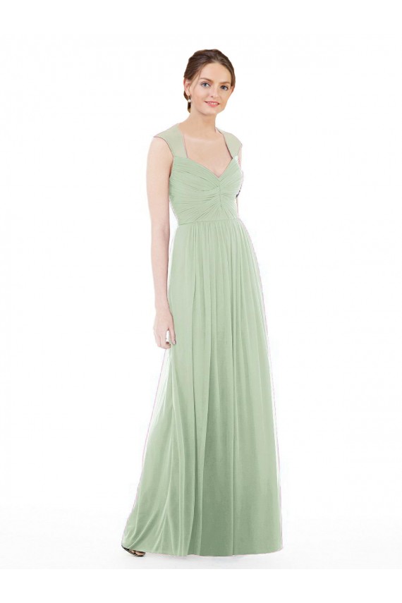 Vert Sauge Trapèze Mousseline Longue Robes demoiselle d'honneur à Vendre