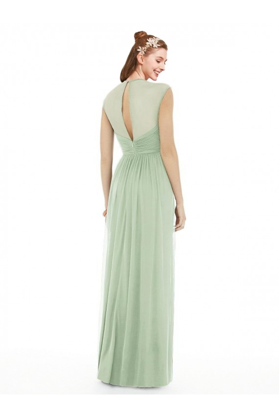 Vert Sauge Trapèze Mousseline Longue Robes demoiselle d'honneur à Vendre