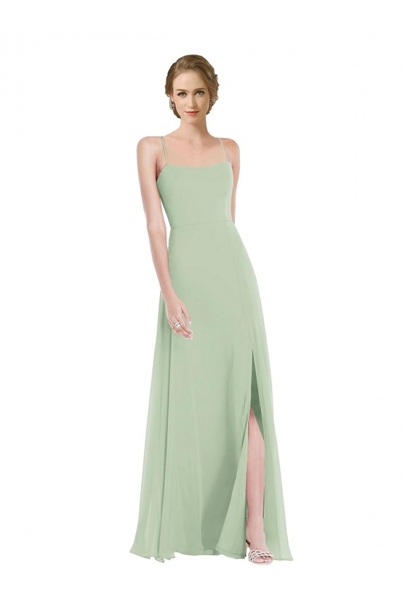 Vert Sauge Trapèze Scoop Mousseline Longue Robes demoiselle d'honneur à Vendre