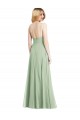 Vert Sauge Trompette Bretelles spaghetti Col Carré Mousseline Longue Formelles Robes demoiselle d'honneur / Robes de soirée à Vendre