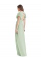 Vert Sauge Trompette Col V Mousseline Longue Robes demoiselle d'honneur à Vendre
