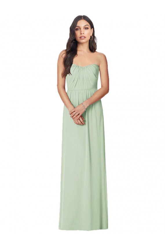 Vert Sauge Trompette Sans bretelle Mousseline Longue Robes demoiselle d'honneur à Vendre