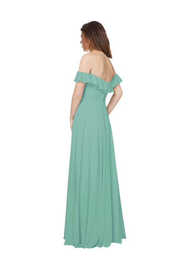 Vert de jade Trapèze Épaule Dénudée Mousseline Longue Robes demoiselle d'honneur à Vendre