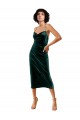 Vert foncé Fourreau Bretelles spaghetti midi Velours Stretch Courte Robes demoiselle d'honneur / Robes de soirée / Robes de cocktail à Vendre
