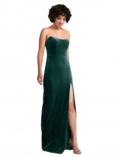 Vert foncé Fourreau Sans bretelle Velours Stretch Longue Formelles Robes demoiselle d'honneur / Robes de soirée / Robes de bal à Vendre