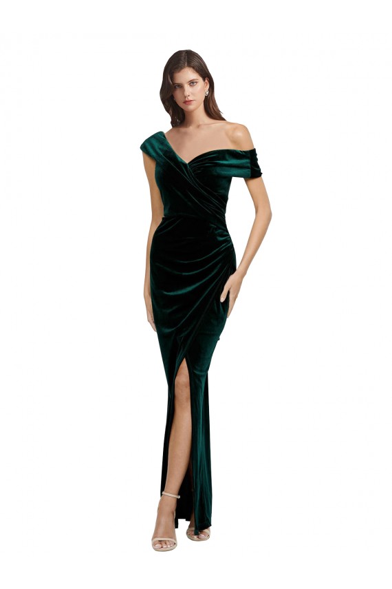 Vert foncé Fourreau Épaule Dénudée Velours Stretch Longue Asymétrique Formelles Robes demoiselle d'honneur / Robes de soirée / Robes de bal à Vendre
