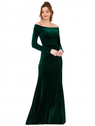 Vert foncé Fourreau Épaule Dénudée Velours Stretch Longue Formelles Robes demoiselle d'honneur / Robes de soirée / Robes de bal à Vendre
