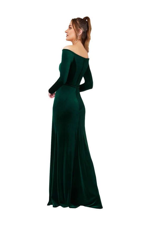 Vert foncé Fourreau Épaule Dénudée Velours Stretch Longue Formelles Robes demoiselle d'honneur / Robes de soirée / Robes de bal à Vendre