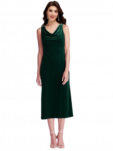 Vert foncé Fourreau midi Velours Stretch Courte Robes demoiselle d'honneur / Robes de bal / Robes de cocktail à Vendre