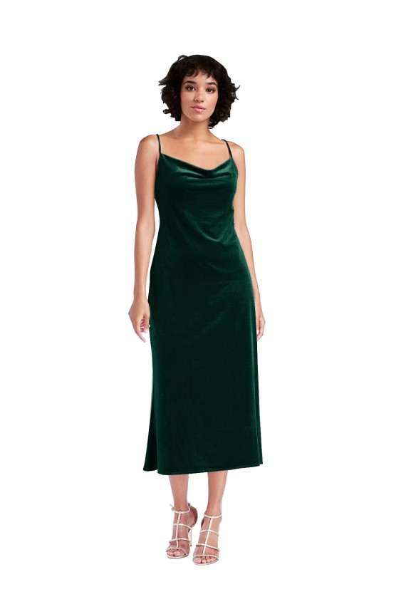 Vert foncé Fourreau midi Velours Stretch Courte Robes demoiselle d'honneur / Robes de soirée / Robes de cocktail à Vendre