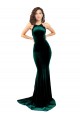 Vert foncé Sirène Col Haut Balayage train Velours Stretch Longue Formelles Robes demoiselle d'honneur / Robes de soirée / Robes de bal à Vendre