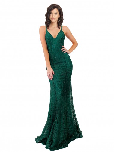 Vert foncé Sirène Col V Dentelle Longue Robes demoiselle d'honneur / Robes de bal à Vendre