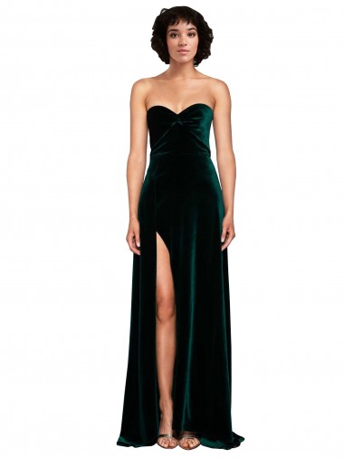 Vert foncé Trapèze Balayage train Velours Stretch Longue Robes demoiselle d'honneur / Robes de bal à Vendre