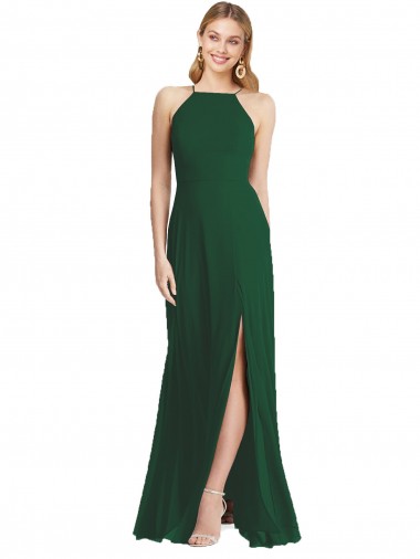 Vert foncé Trapèze Bretelles spaghetti Col Haut Mousseline Longue Robes demoiselle d'honneur à Vendre