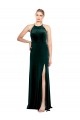Vert foncé Trapèze Bretelles spaghetti Col bijou Velours Stretch Longue Robes demoiselle d'honneur / Robes de bal à Vendre
