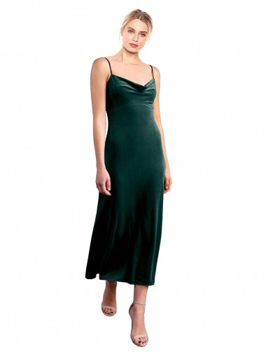Vert foncé Trapèze Bretelles spaghetti midi Velours Stretch Courte Robes demoiselle d'honneur / Robes de bal / Robes de cocktail à Vendre