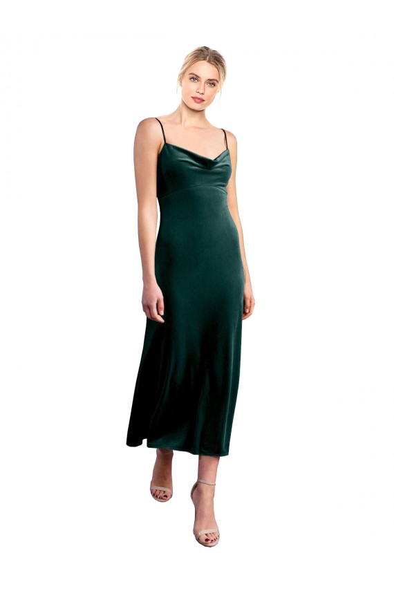 Vert foncé Trapèze Bretelles spaghetti midi Velours Stretch Courte Robes demoiselle d'honneur / Robes de bal / Robes de cocktail à Vendre