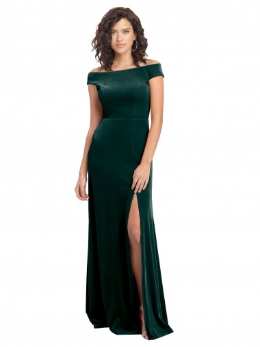 Vert foncé Trapèze Col Carré Velours Stretch Longue Formelles Robes demoiselle d'honneur / Robes de soirée / Robes de bal à Vendre