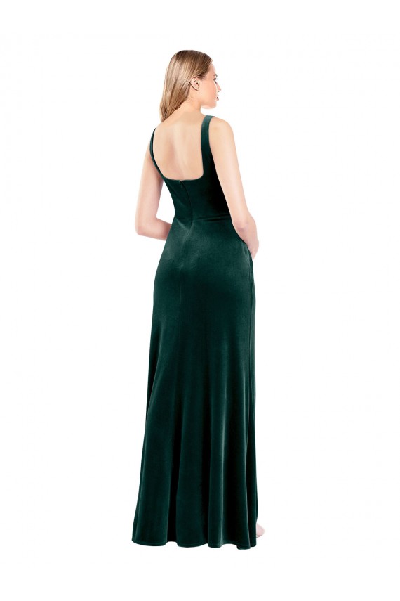 Vert foncé Trapèze Col Carré Velours Stretch Longue Robes demoiselle d'honneur / Robes de bal à Vendre