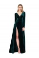 Vert foncé Trapèze Col V Balayage train Velours Stretch Longue Formelles Robes demoiselle d'honneur / Robes de soirée / Robes de bal à Vendre