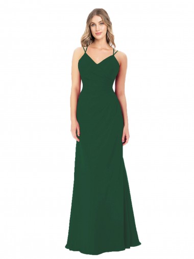 Vert foncé Trapèze Col V Mousseline Longue Robes demoiselle d'honneur à Vendre