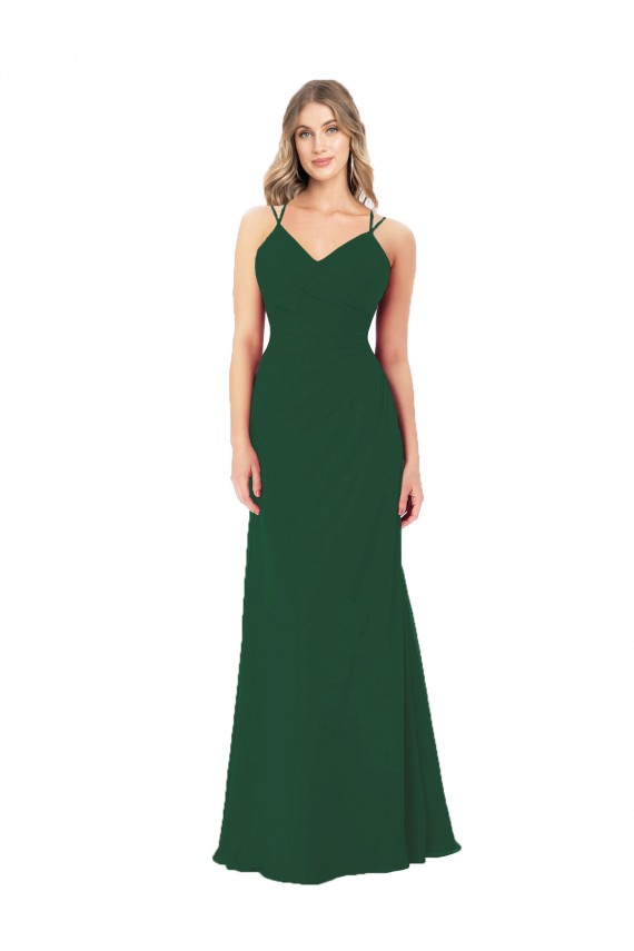 Vert foncé Trapèze Col V Mousseline Longue Robes demoiselle d'honneur à Vendre