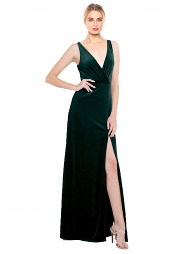 Vert foncé Trapèze Col V Velours Stretch Longue Formelles Robes demoiselle d'honneur / Robes de soirée / Robes de bal à Vendre