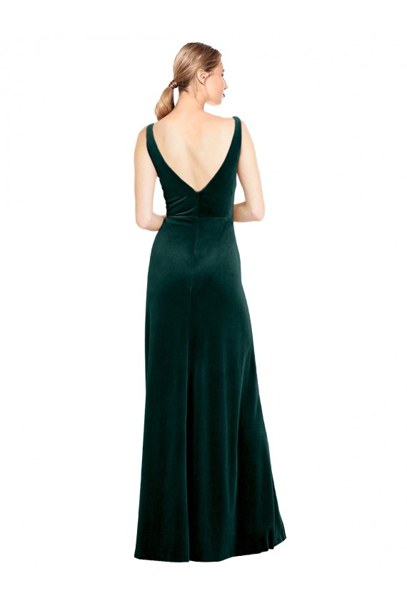 Vert foncé Trapèze Col V Velours Stretch Longue Formelles Robes demoiselle d'honneur / Robes de soirée / Robes de bal à Vendre