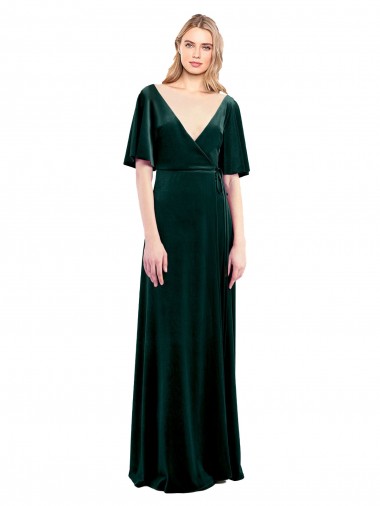 Vert foncé Trapèze Col V Velours Stretch Longue Robes demoiselle d'honneur / Robes de bal à Vendre