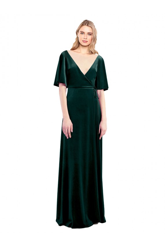 Vert foncé Trapèze Col V Velours Stretch Longue Robes demoiselle d'honneur / Robes de bal à Vendre