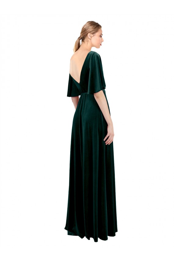 Vert foncé Trapèze Col V Velours Stretch Longue Robes demoiselle d'honneur / Robes de bal à Vendre