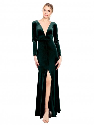 Vert foncé Trapèze Col V Velours Stretch Longue Robes demoiselle d'honneur / Robes de bal à Vendre