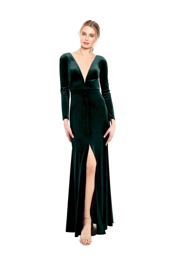 Vert foncé Trapèze Col V Velours Stretch Longue Robes demoiselle d'honneur / Robes de bal à Vendre