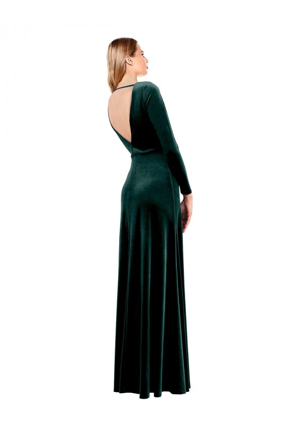 Vert foncé Trapèze Col V Velours Stretch Longue Robes demoiselle d'honneur / Robes de bal à Vendre