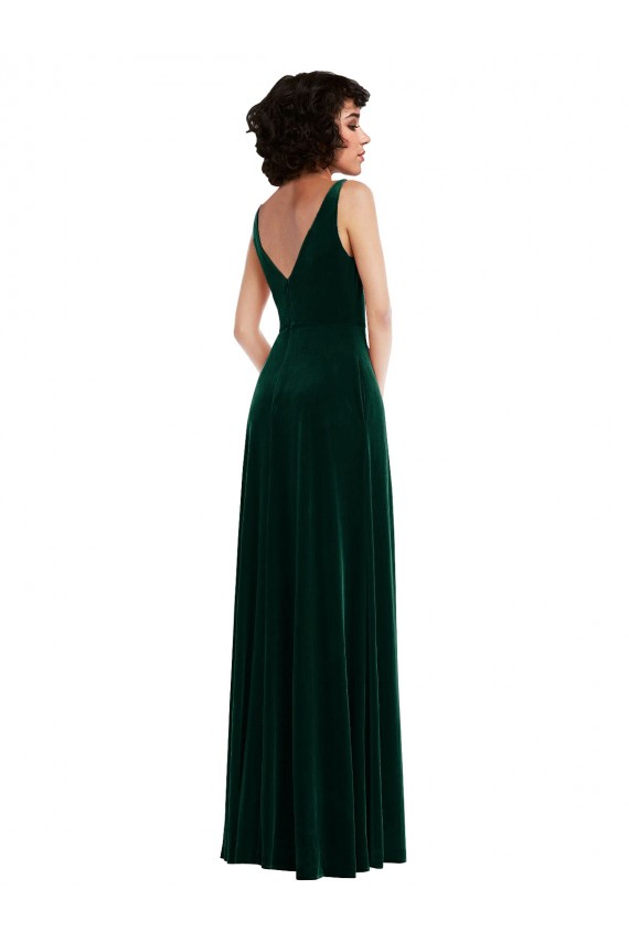 Vert foncé Trapèze Col V Velours Stretch Longue Robes demoiselle d'honneur / Robes de bal à Vendre