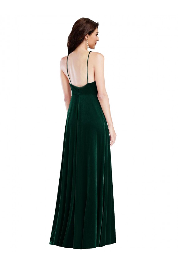 Vert foncé Trapèze Licou Col Haut Velours Stretch Longue Robes demoiselle d'honneur / Robes de bal à Vendre