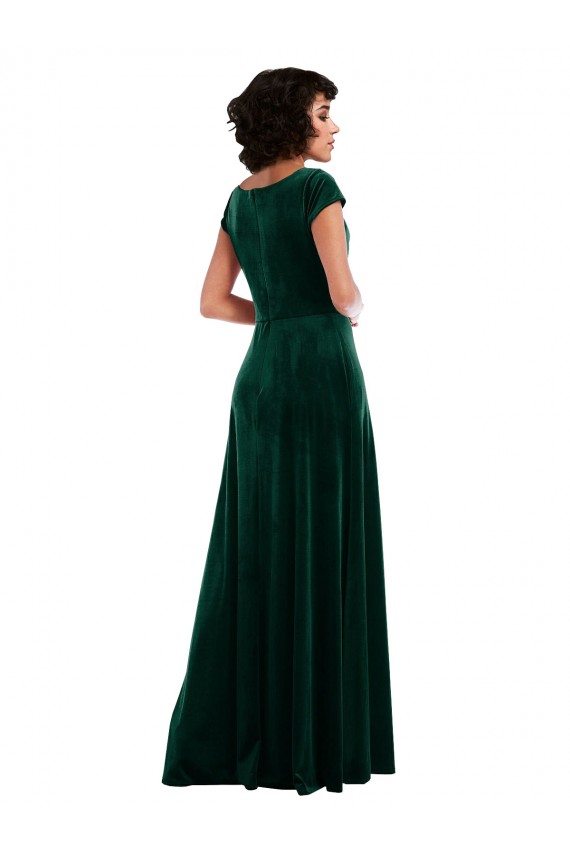 Vert foncé Trapèze Velours Stretch Longue Robes demoiselle d'honneur / Robes de bal à Vendre