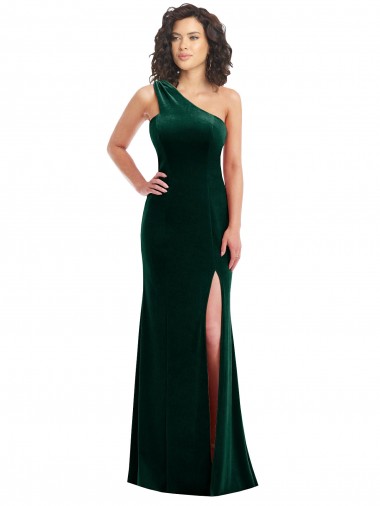 Vert foncé Trompette Velours Stretch Longue Robes demoiselle d'honneur / Robes de bal à Vendre