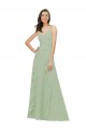 Vert fumée Trapèze Bretelles spaghetti Col V Mousseline Longue Robes demoiselle d'honneur à Vendre