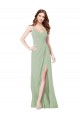 Vert fumée Trapèze Bretelles spaghetti Mousseline Longue Robes demoiselle d'honneur à Vendre