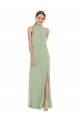 Vert fumée Trapèze Col Haut Mousseline Longue Robes demoiselle d'honneur à Vendre