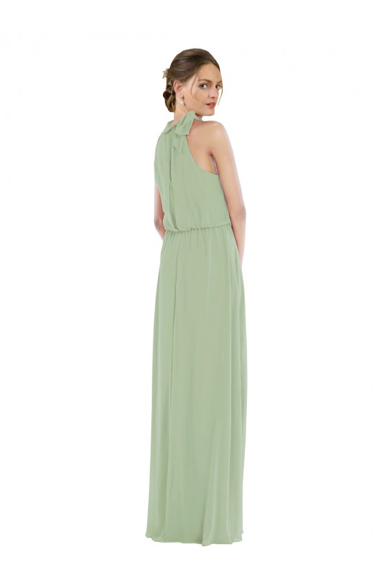 Vert fumée Trapèze Col Haut Mousseline Longue Robes demoiselle d'honneur à Vendre