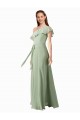 Vert fumée Trapèze Mousseline Longue Robes demoiselle d'honneur à Vendre