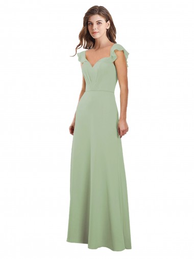 Vert fumée Trapèze Mousseline Longue Robes demoiselle d'honneur à Vendre